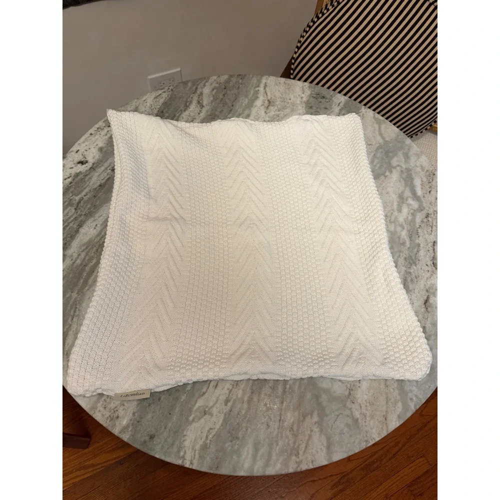 Libcmlian Cream White Cable Knit Cotton Throw Pillow Cover 20x20 Chevron Square